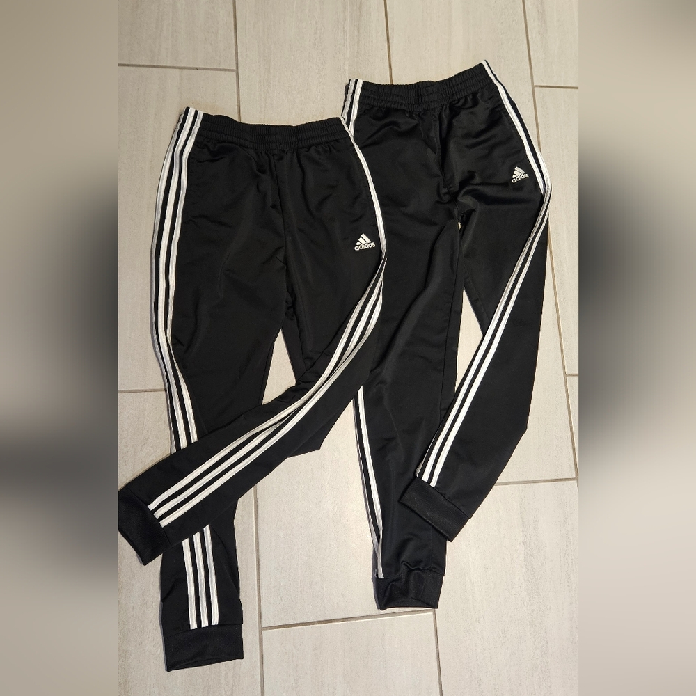 Set Of 2 Adidas Kids Black Joggers with White Stripes Size Large 14/16
